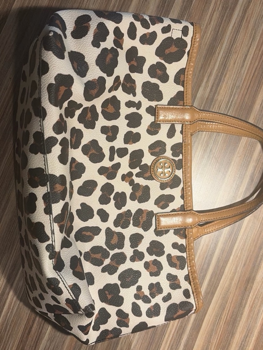 Tory Burch Leopard-Print Tote with Tan Trim and Gold Logo